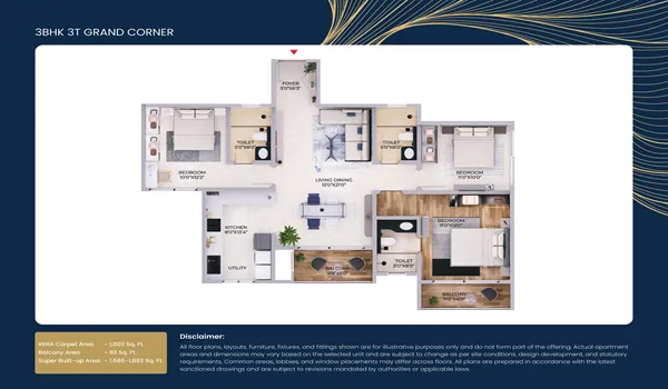 Purva Northern Lights 3 BHK 3T Grand Corner 1686 Sq Ft