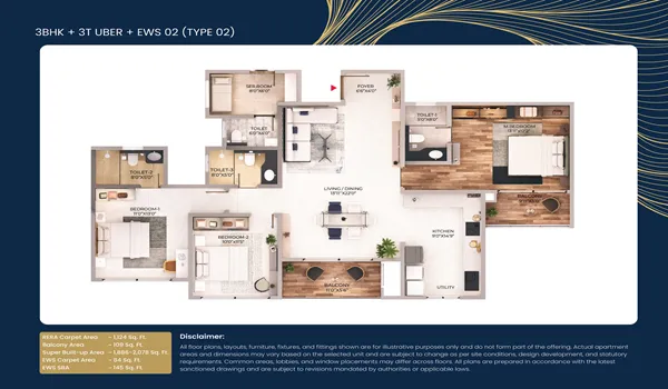 Purva Northern Lights 3 BHK 3T Uber 1886 Sq Ft EWS 145 Sq Ft