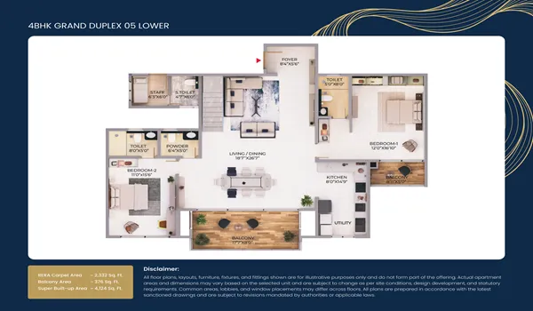 Purva Northern Lights 4 BHK Grand Duplex Upper 4017 Sq Ft