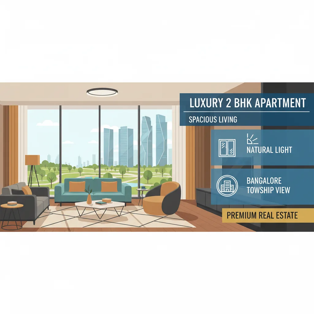 Modern luxury 2 BHK apartment interior at Purva Northern Lights with spacious living room, natural light, and green township view