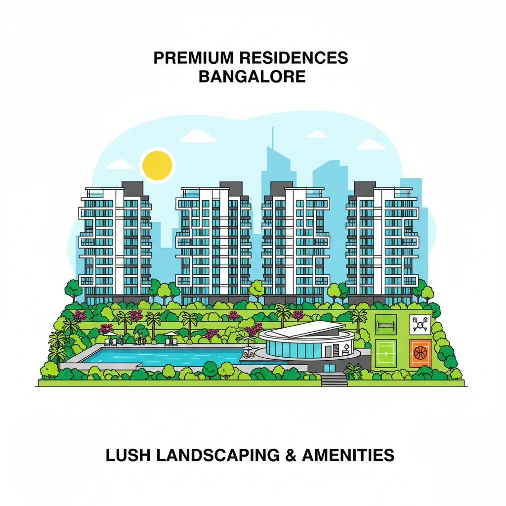 Modern luxury residential apartment towers in Bangalore with lush green landscaping and premium amenities