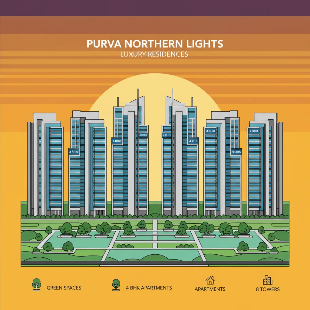 4 BHK flats in Purva Northern Lights - luxury residential towers at sunset