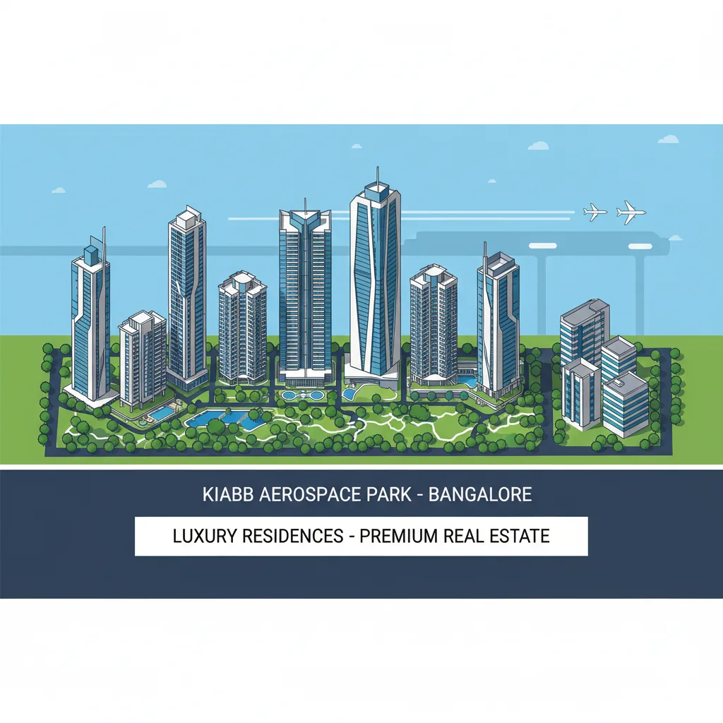 Modern luxury residential apartment complex in KIADB Aerospace Park Bangalore - aerial view of high-rise towers with glass facades