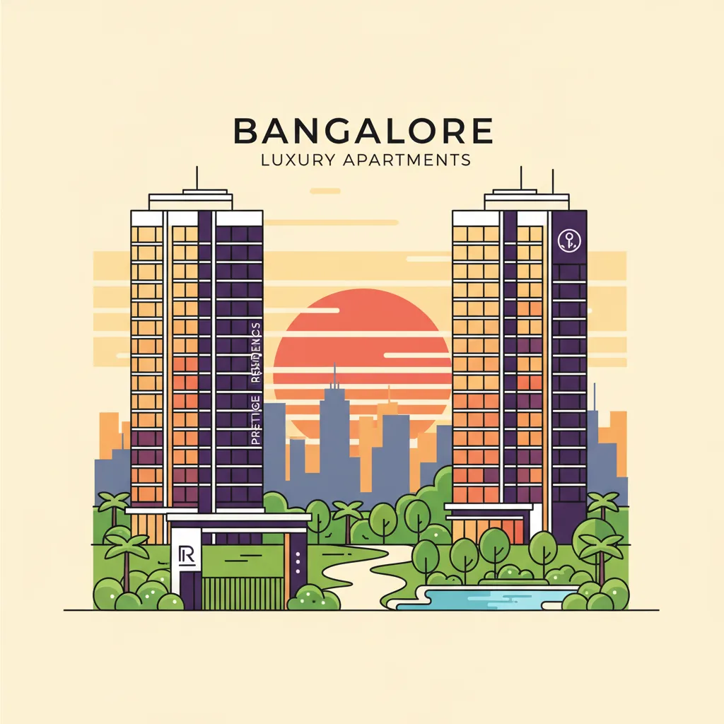 Modern luxury high-rise residential apartment towers in Bangalore cityscape with premium gated community