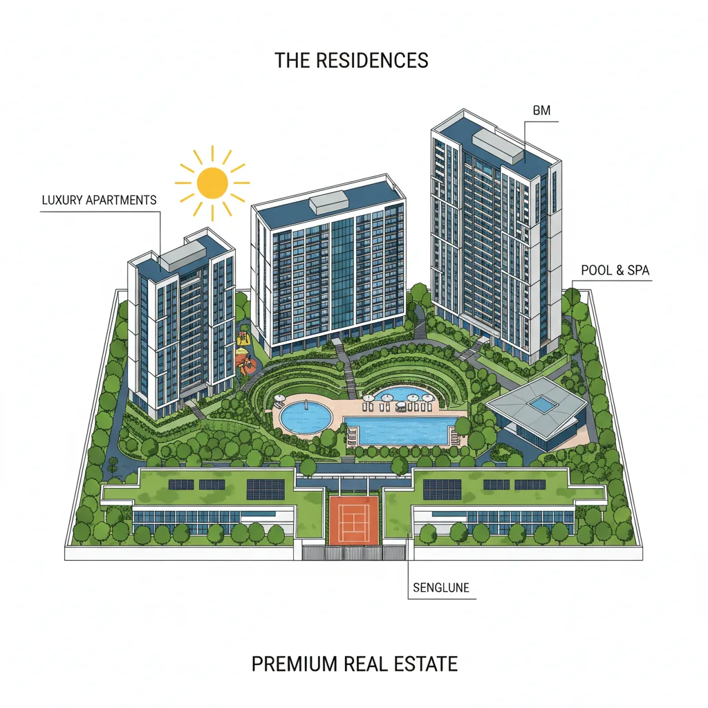 Best Apartments For Sale in Old Madras Road - Modern luxury residential apartment towers in Bangalore with green landscaping and premium amenities