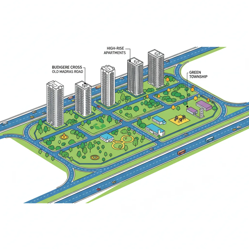 Best Residential Area in Old Madras Road: Modern residential aerial view of Budigere Cross area