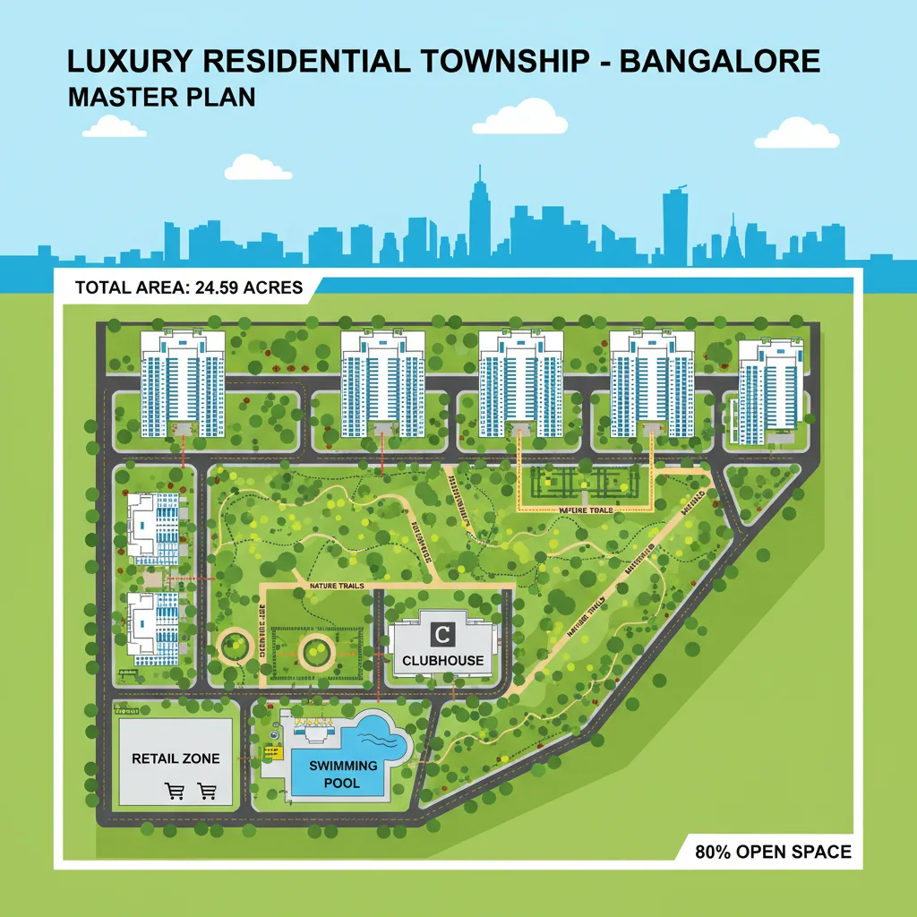 Aerial view infographic of Purva Northern Lights luxury residential township - Biggest Township in Bangalore