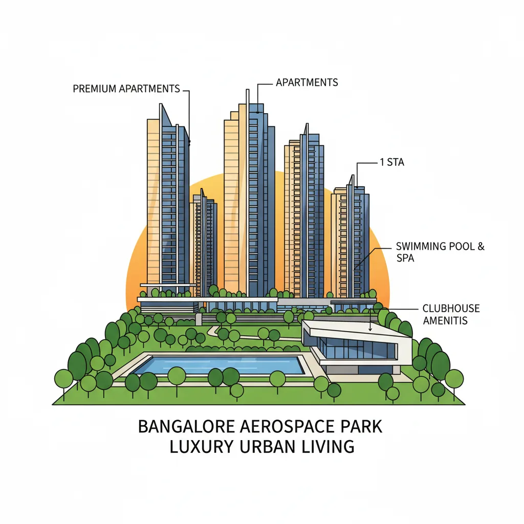 Buy Luxury Apartments in Bangalore - aerial view of modern luxury residential high-rise towers at sunset with green landscaping and amenities