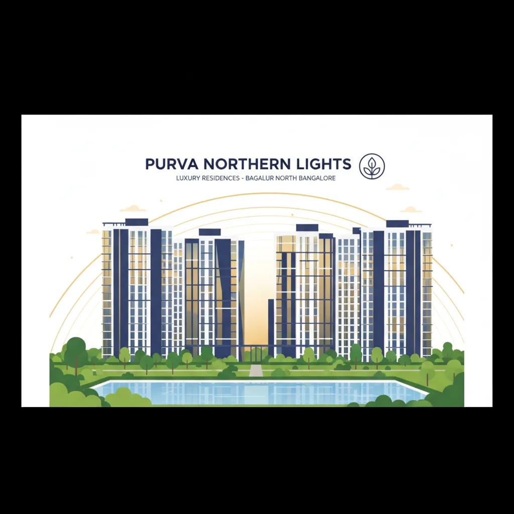 Modern architectural visualization of Purva Northern Lights residential towers in KIADB Aerospace Park Bagalur, luxury high-rise apartments with green landscaping