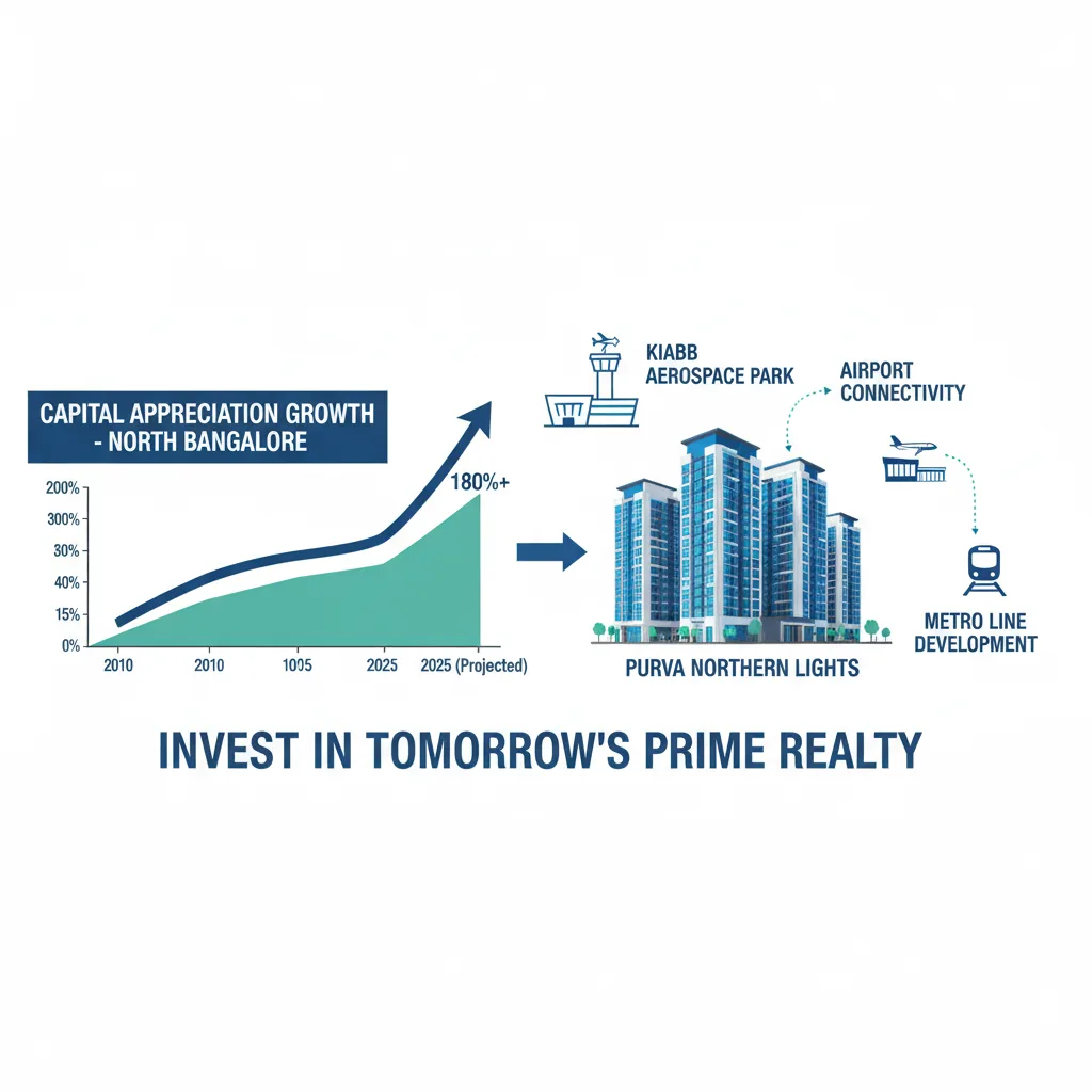 Capital appreciation in North Bangalore - Real estate investment infographic showing growth trends, KIADB Aerospace Park, and Purva Northern Lights project