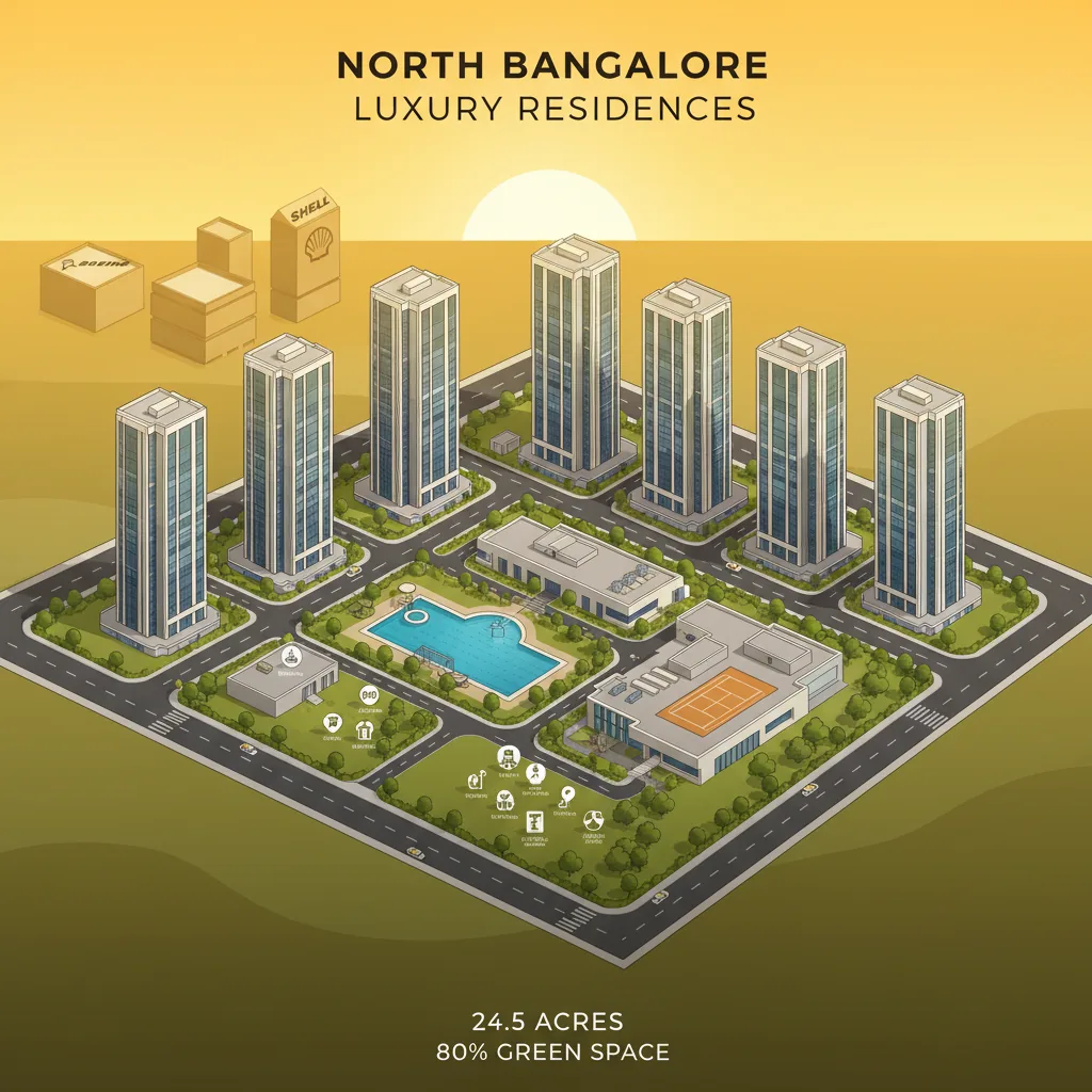 Luxury apartment towers in North Bangalore at Purva Northern Lights gated community with lush green landscaping and modern amenities