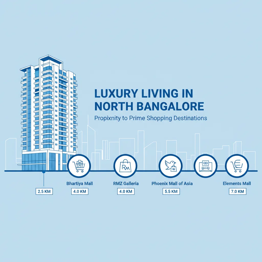 Malls Near Purva Northern Lights - infographic showing luxury residential tower with nearby shopping malls in North Bangalore