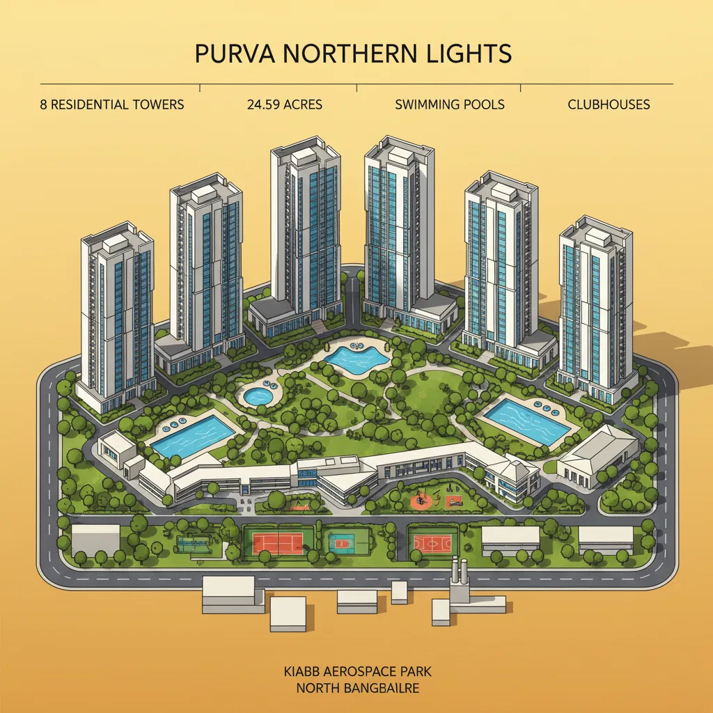 Modern luxury residential apartment towers at Purva Northern Lights township in Bangalore