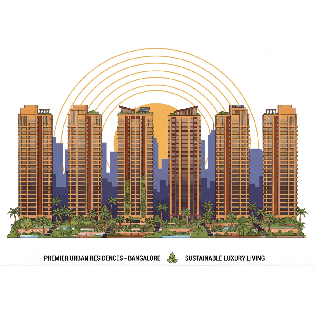 Modern luxury Puravankara apartment towers at Purva Northern Lights with tropical Bali-inspired landscaping in Bangalore