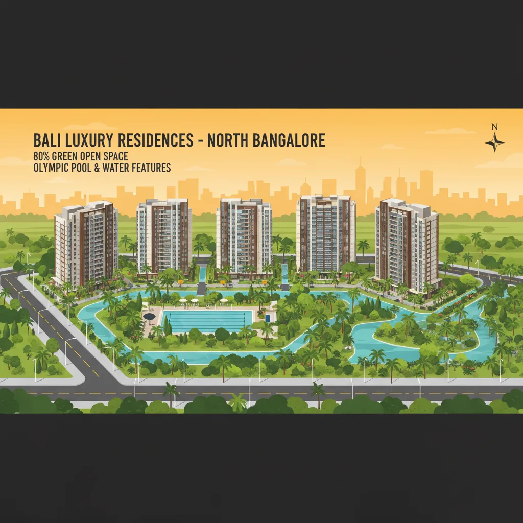 Purva Northern Lights luxury residential township aerial view at golden hour with Bali-themed architecture