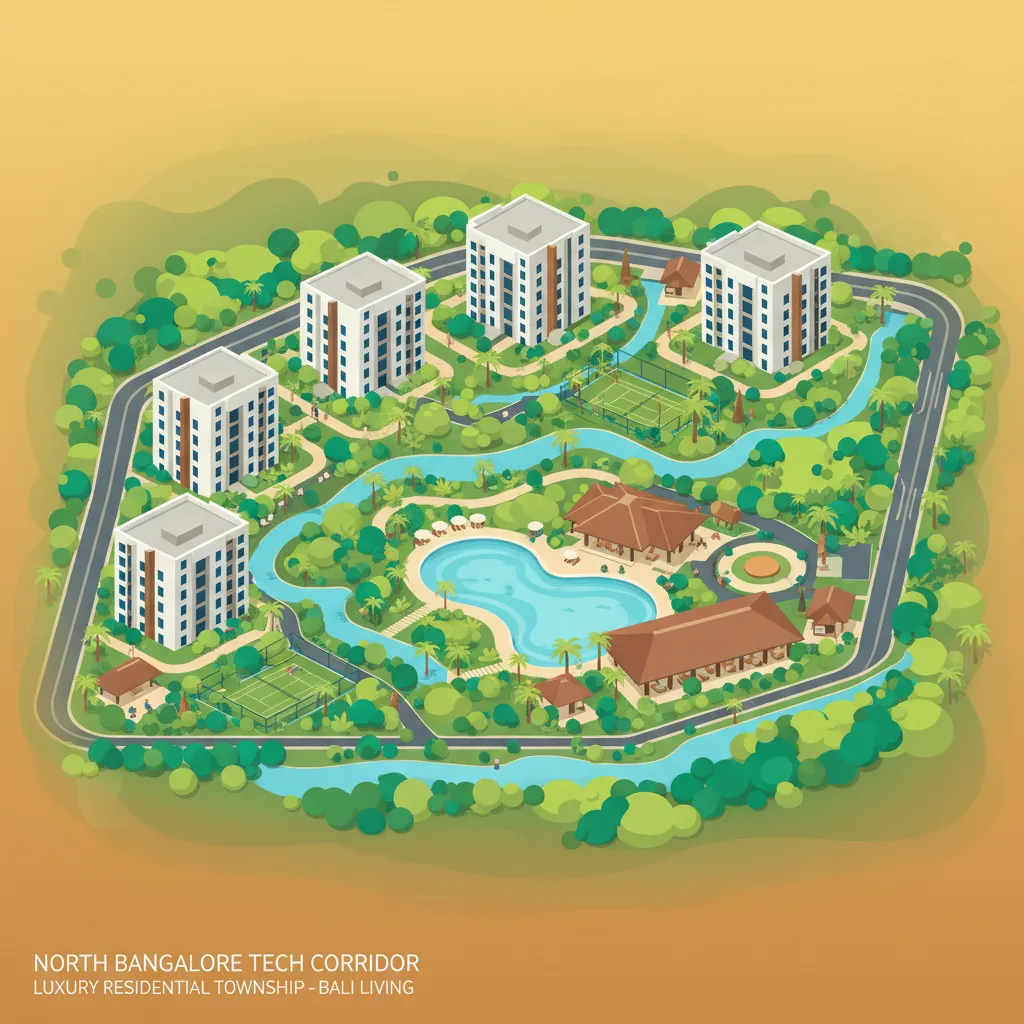 Purva Northern Lights - Luxury residential township with Bali-themed tropical architecture and lush greenery in North Bangalore