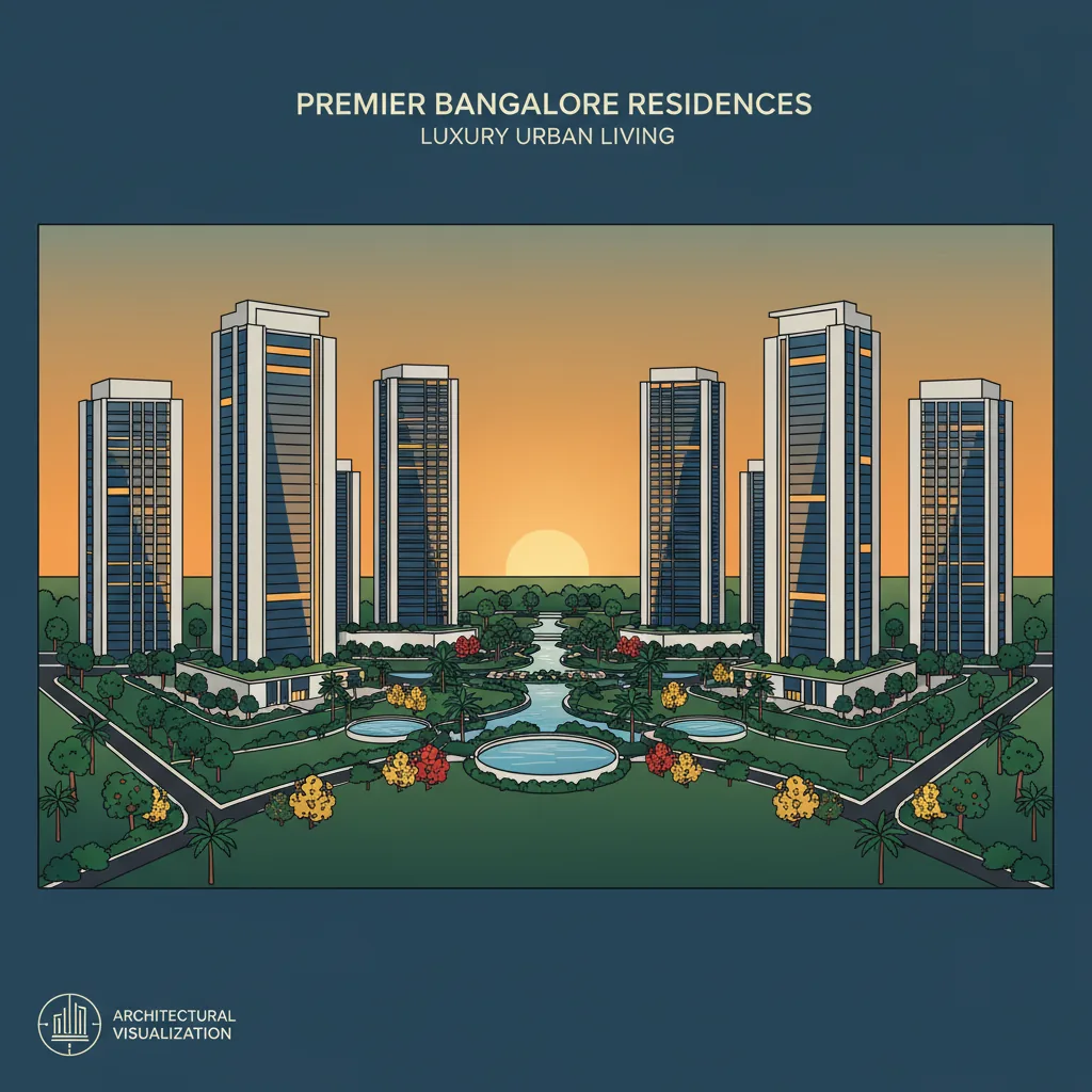 Purva Northern Lights Pre Launch - Modern high-rise residential towers with glass facades surrounded by lush green lawns and landscaped gardens