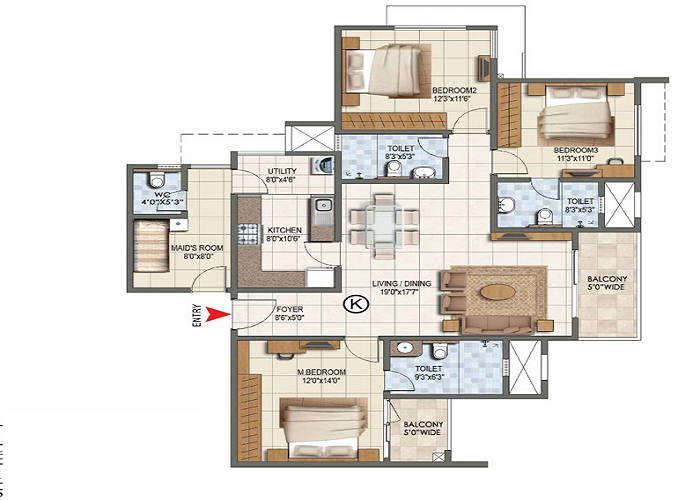 Purva Sparkling Spring 4 BHK Floor Plan