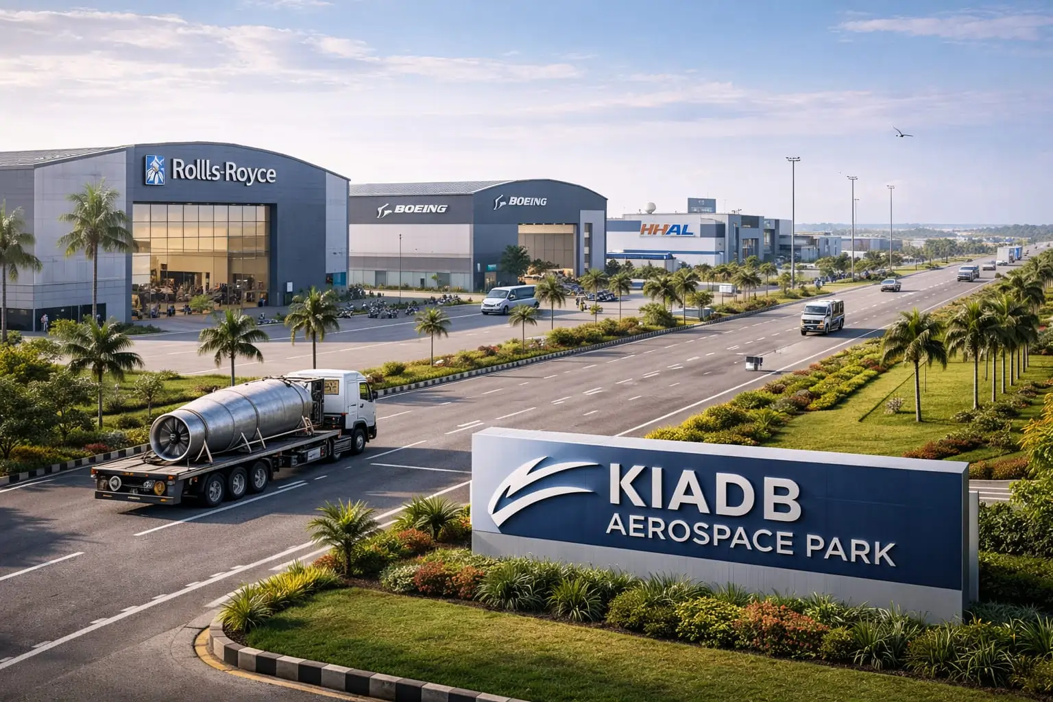 Aerial view of KIADB Aerospace Park near Purva Northern Lights