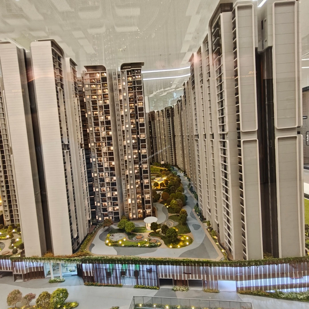 Miniature representation of the winding landscaped pathways situated beautifully between the high-rise residential towers recorded on mar 13