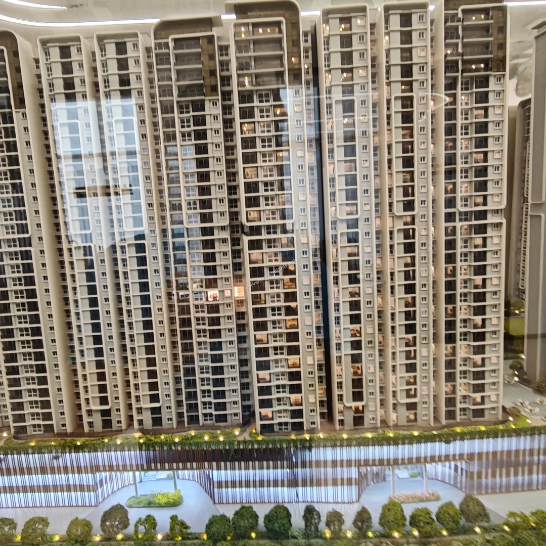 Detailed miniature view captured on mar 13 showing the front elevation and balcony structures of the high-rise apartments at Purva Northern Lights