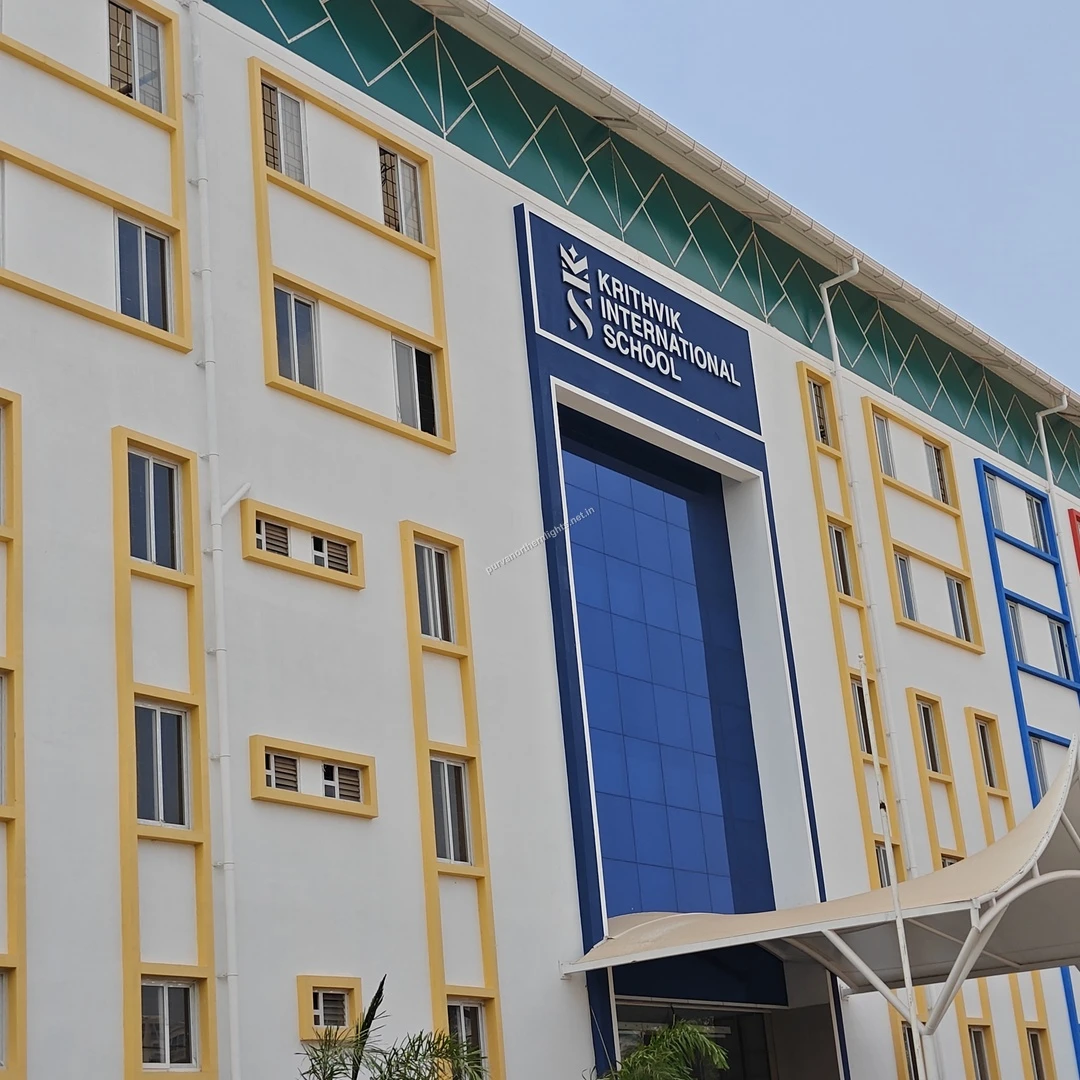 Krithvik Exterior View The front exterior of Krithvik International School highlighting its colorful window frames, seen on a bright morning this Mar 13.