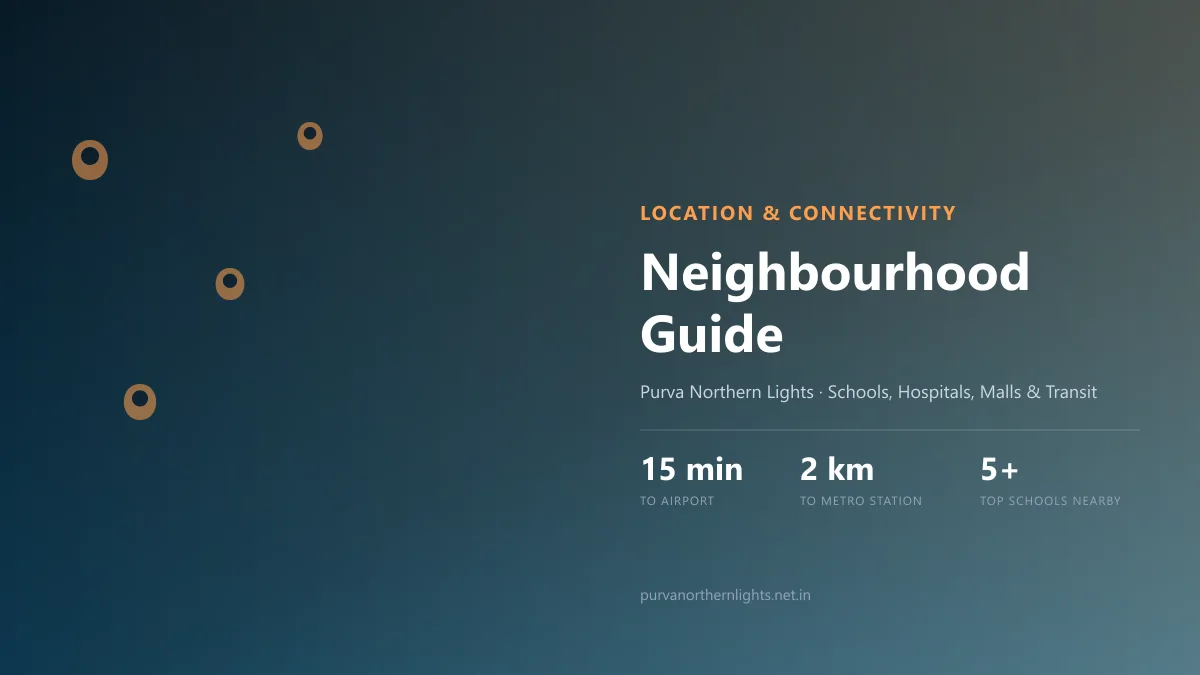 Neighbourhood guide showing schools, hospitals, malls and transit near Purva Northern Lights Bagalur