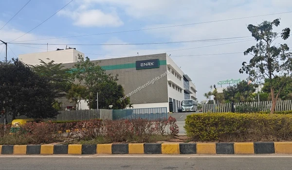 The large ENRX industrial facility and campus located within the Aerospace Park, contributing to the growing infrastructure around Purva Northern Lights.