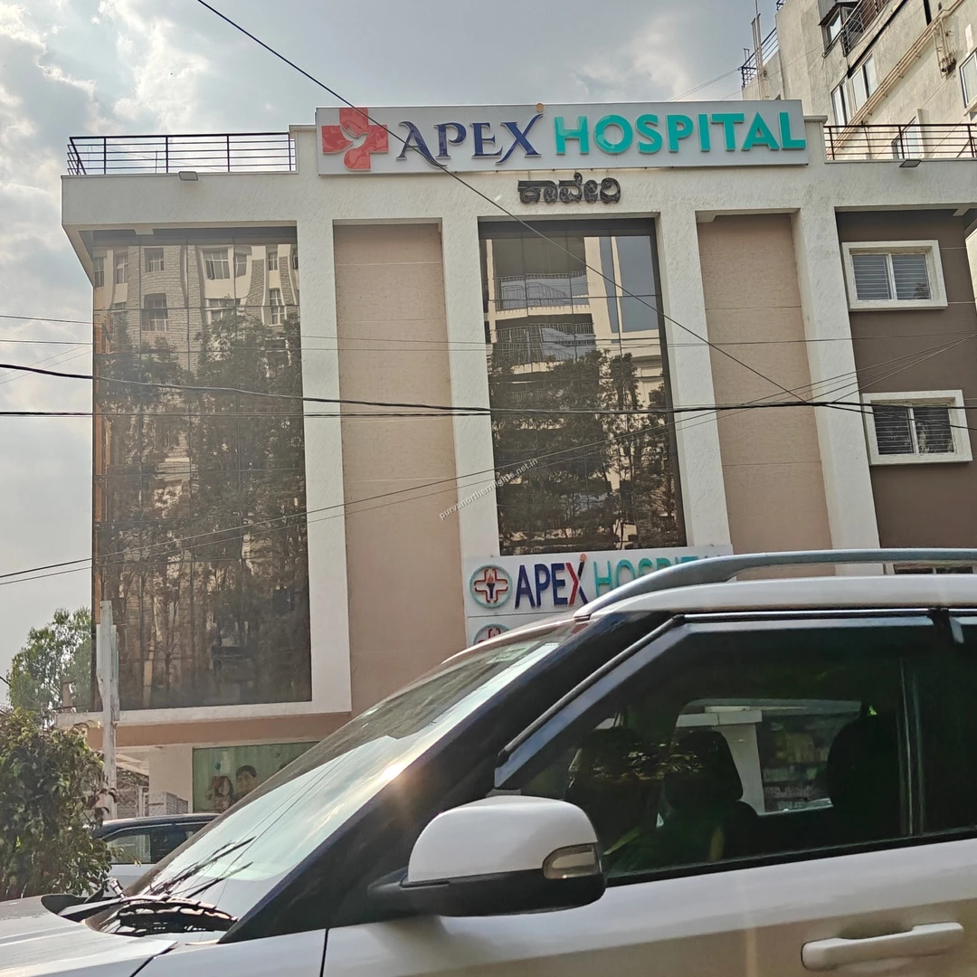 A bustling Mar 13 scene outside Apex Hospital displaying the active and well-equipped healthcare zone near Purva Northern Lights.