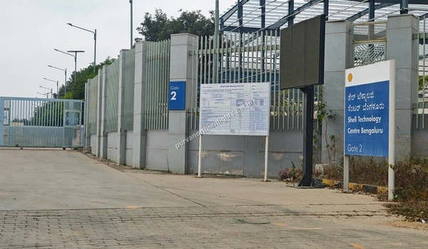 Entrance gate and signage of Shell Technology Centre near Purva Northern Lights