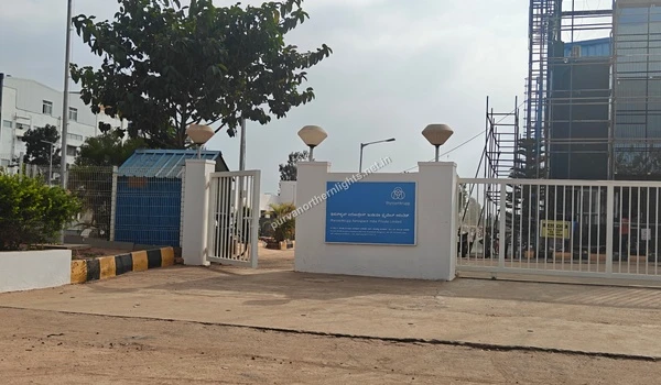 Wide view of the entrance gate and security area of Thyssenkrupp Aerospace near Purva Northern Lights
