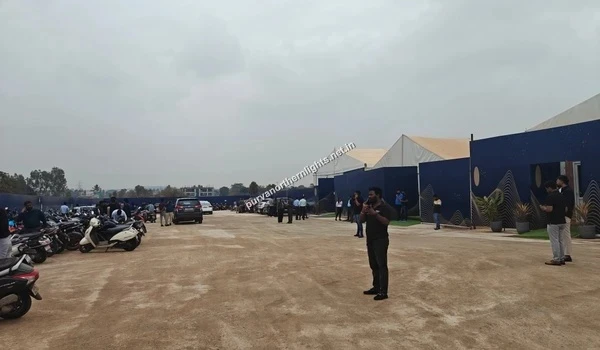 Large and spacious visitor parking area at the Purva Northern Lights KIADB Aerospace Park project site designed to accommodate numerous cars and bikes for guests