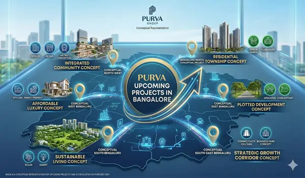 Purva upcoming projects in Bangalore including Purva Northern Lights, Silversky, and others.