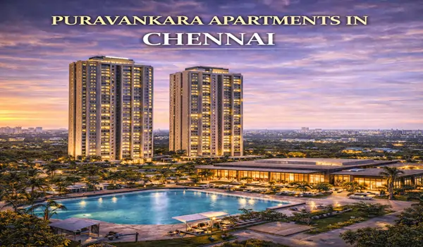 Spacious, well-lit modern living room interior of a 3BHK Puravankara apartment in Chennai with premium finishes.