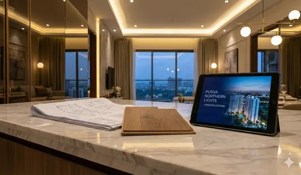 A detailed view of the premium interior specifications and engineering elegance at Purva Northern Lights in Bagalur, North Bangalore.