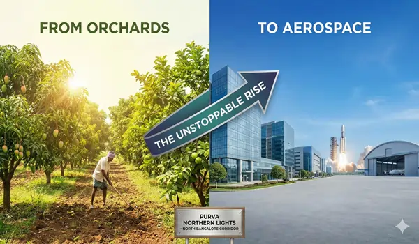The unstoppable rise of the North Bangalore corridor, transforming from orchards to an aerospace hub.