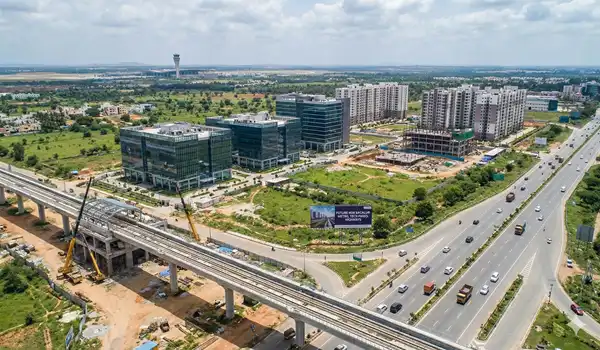 Progress of the Namma Metro Blue Line at Bagalur Cross station near KIADB Aerospace Park.
