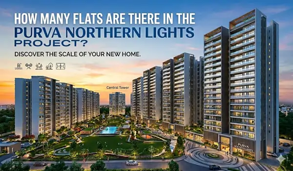 Infographic detailing the total inventory of over 2,973 flats, tower configurations, and residential unit types at the Purva Northern Lights project