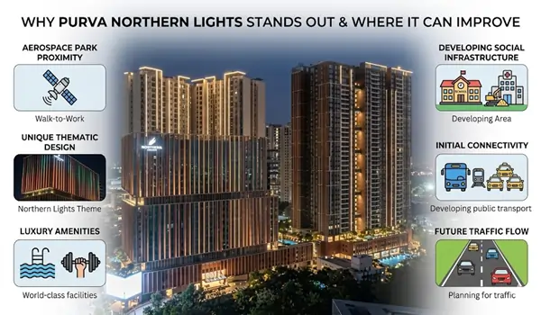 The expansive 24.5-acre master plan of Purva Northern Lights, showcasing the 80 percent open green spaces that make it a standout luxury project in the KIADB Aerospace Park
